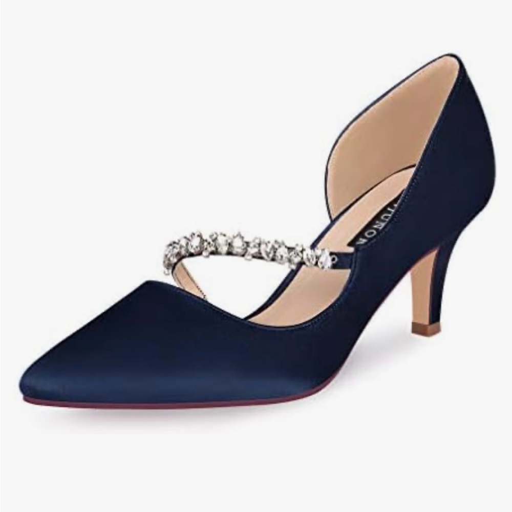ERIJUNIOR Women Mid Kitten Heel Pointy Toe Wedding Party Size 9.5